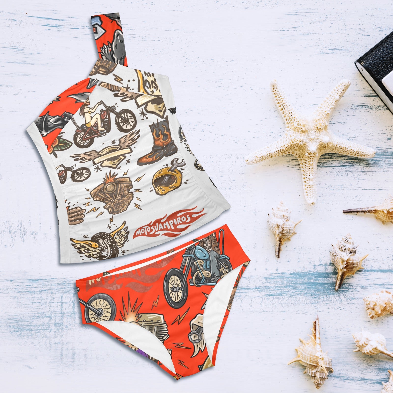 All-Over Print Women's One-Shoulder Bikini Set