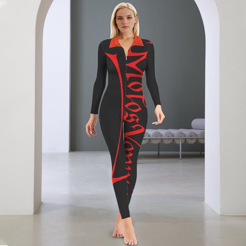 All-Over Print Women's Long Sleeve Skinny Fit Jumpsuit