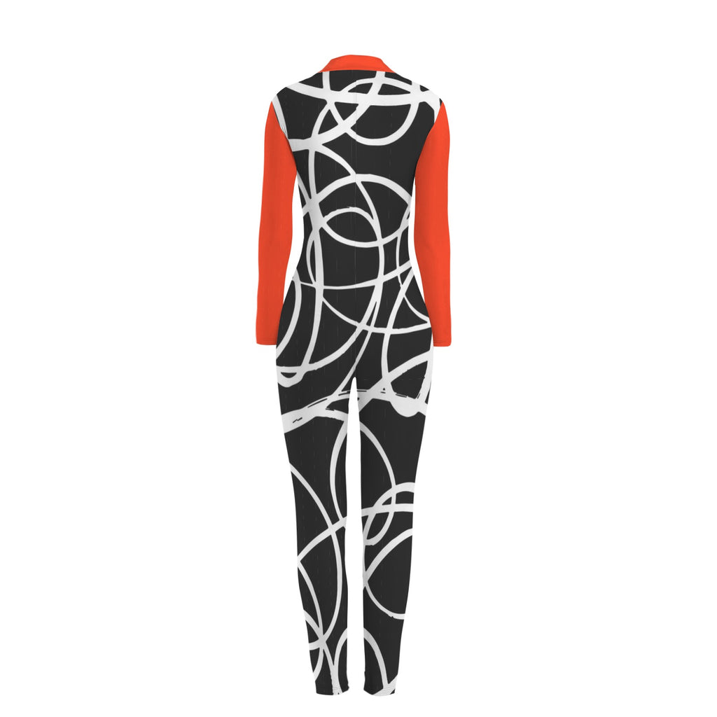 All-Over Print Women's Long Sleeve Skinny Fit Jumpsuit