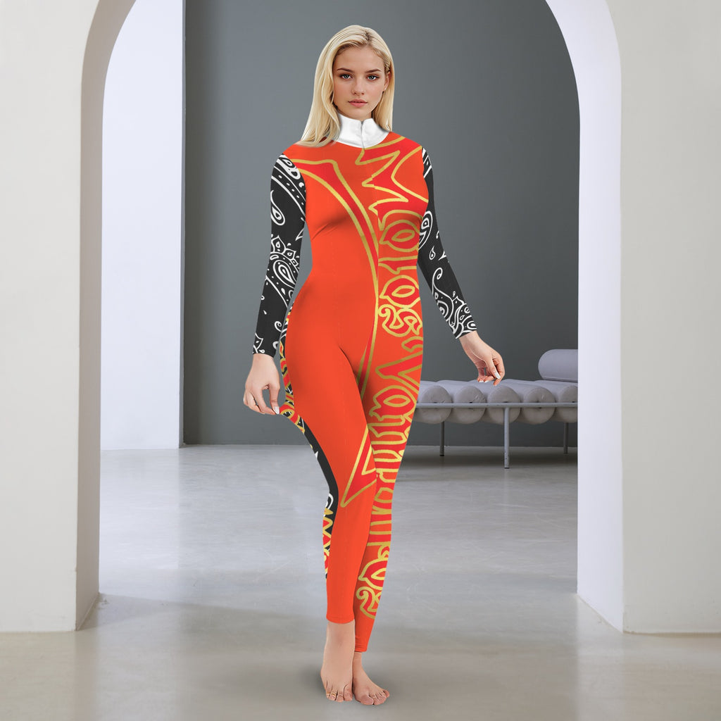 All-Over Print Women's Long Sleeve Skinny Fit Jumpsuit