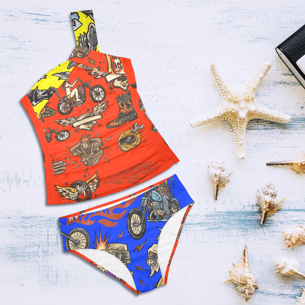 All-Over Print Women's One-Shoulder Bikini Set