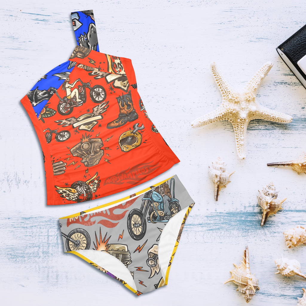 All-Over Print Women's One-Shoulder Bikini Set