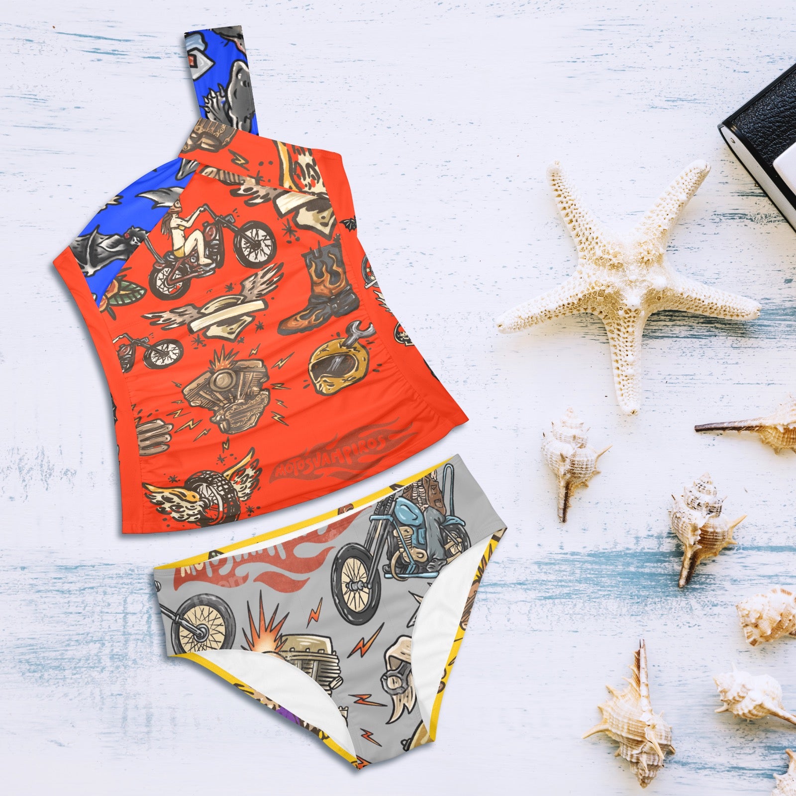 All-Over Print Women's One-Shoulder Bikini Set