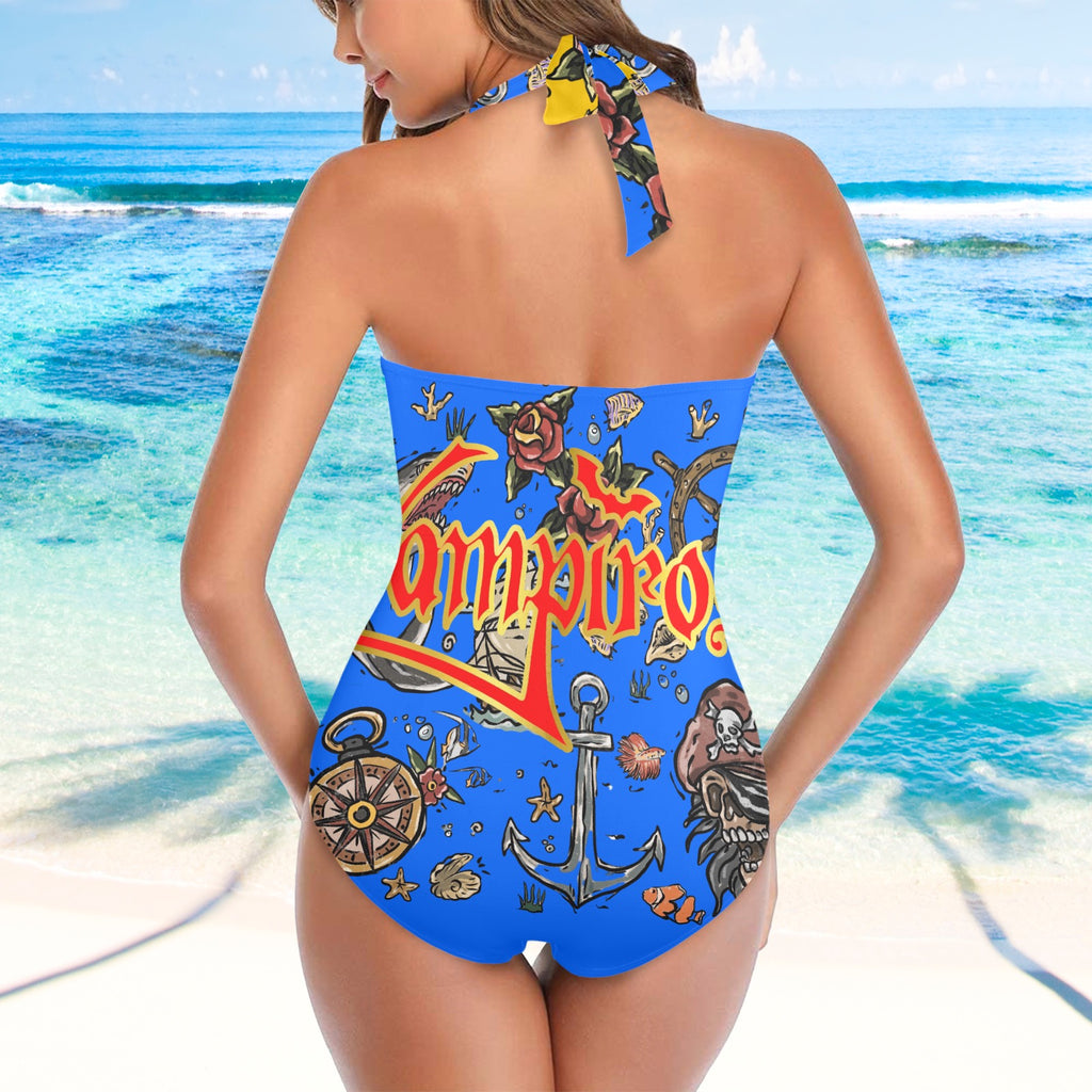 All-Over Print Women's Halter One-Piece Swimsuit