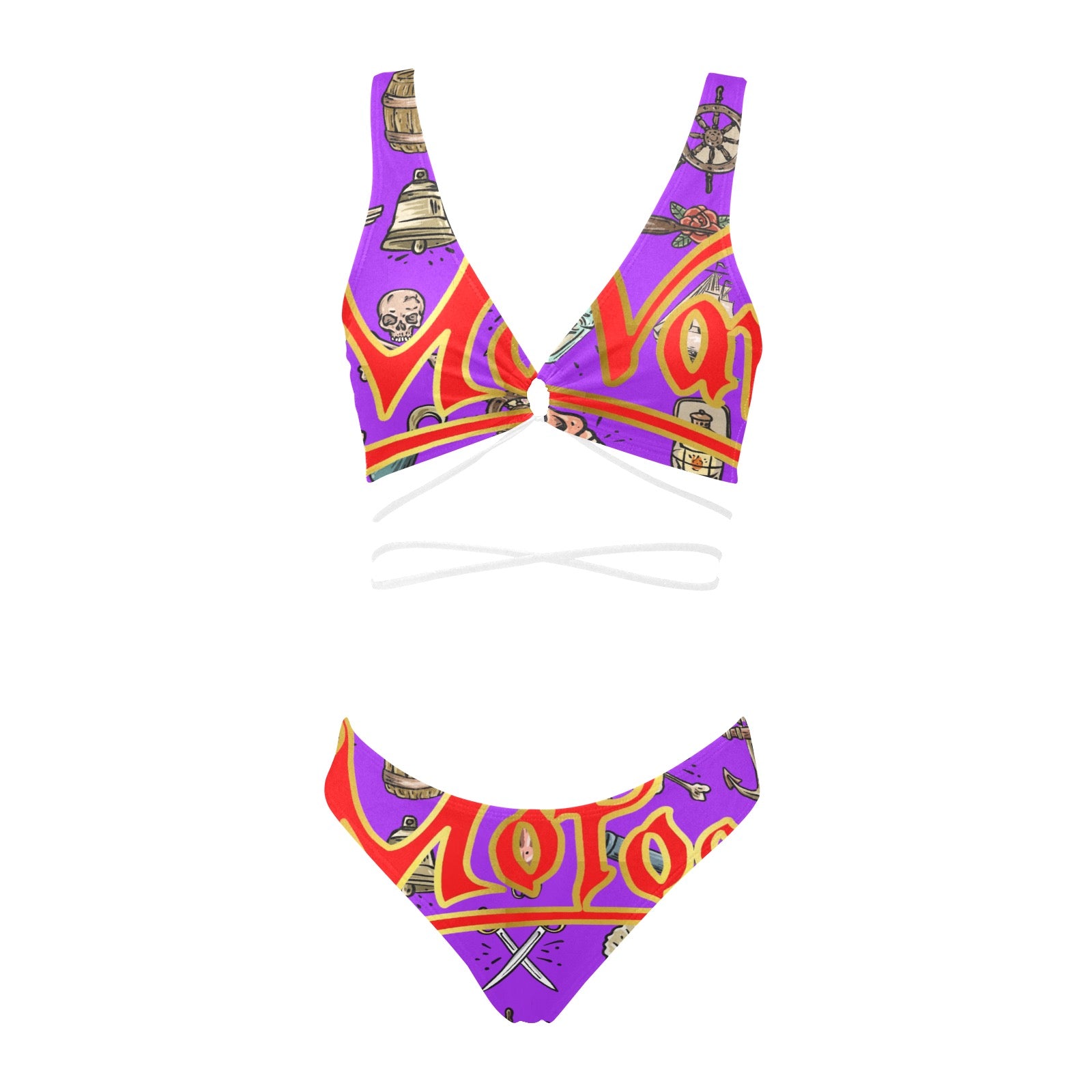 All-Over Print Women Cross String Bikini Set