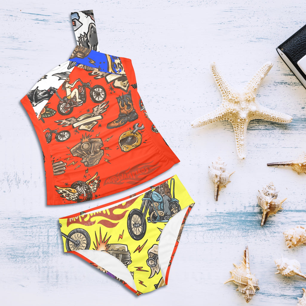 All-Over Print Women's One-Shoulder Bikini Set