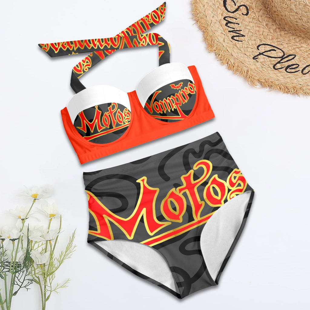 All-Over Print Women's High-Waisted Halter Bikini Set