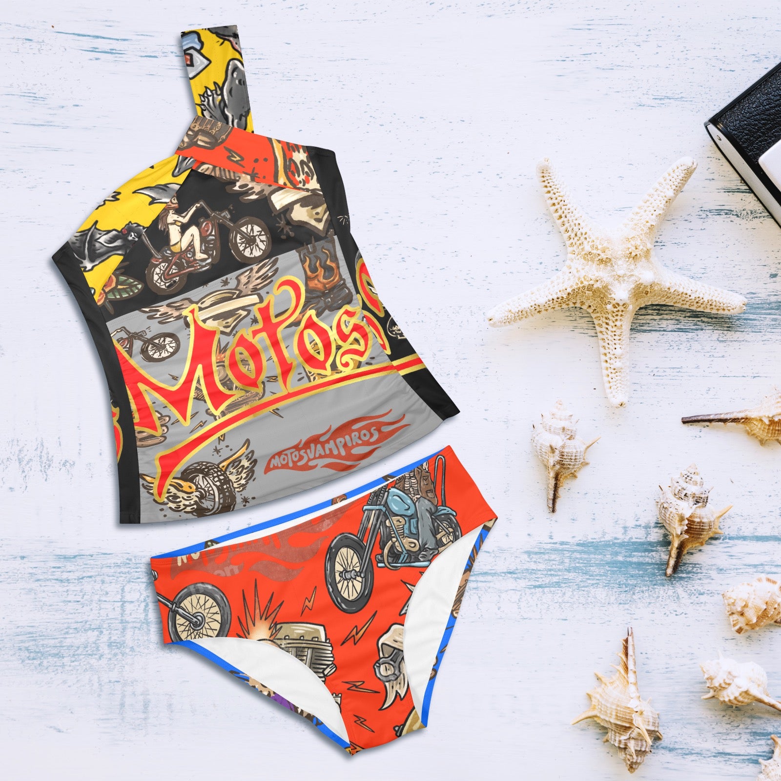 All-Over Print Women's One-Shoulder Bikini Set