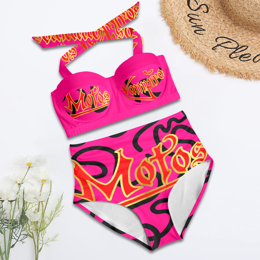 All-Over Print Women's High-Waisted Halter Bikini Set