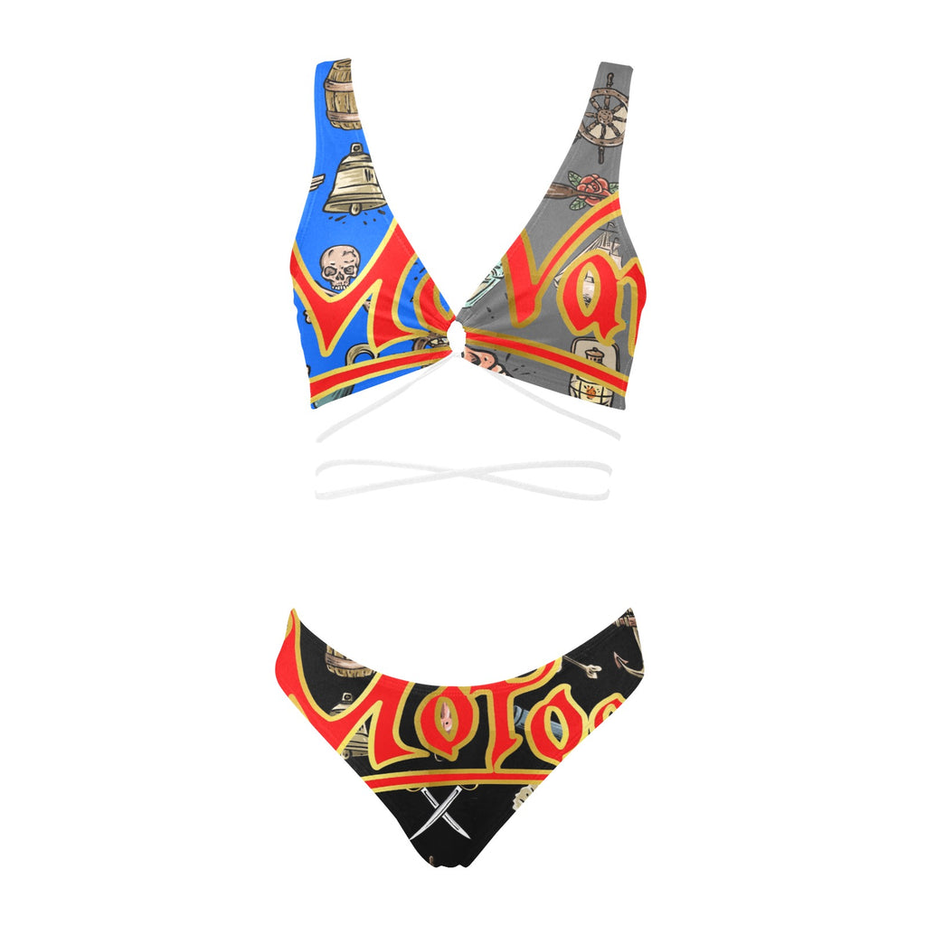 All-Over Print Women Cross String Bikini Set