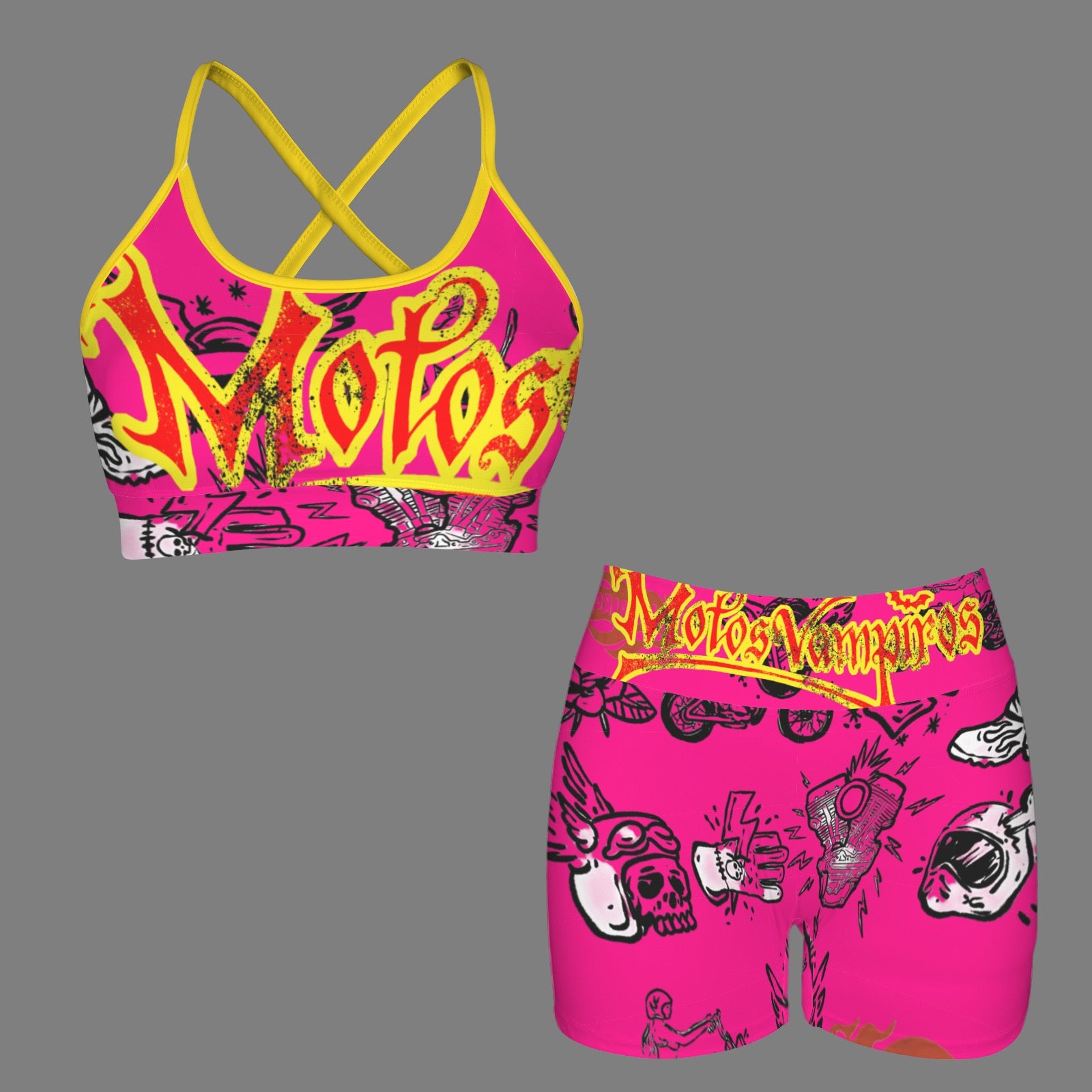 Custom Personalized Strappy Back Sports Bra & High Waist Shorts Sports Set