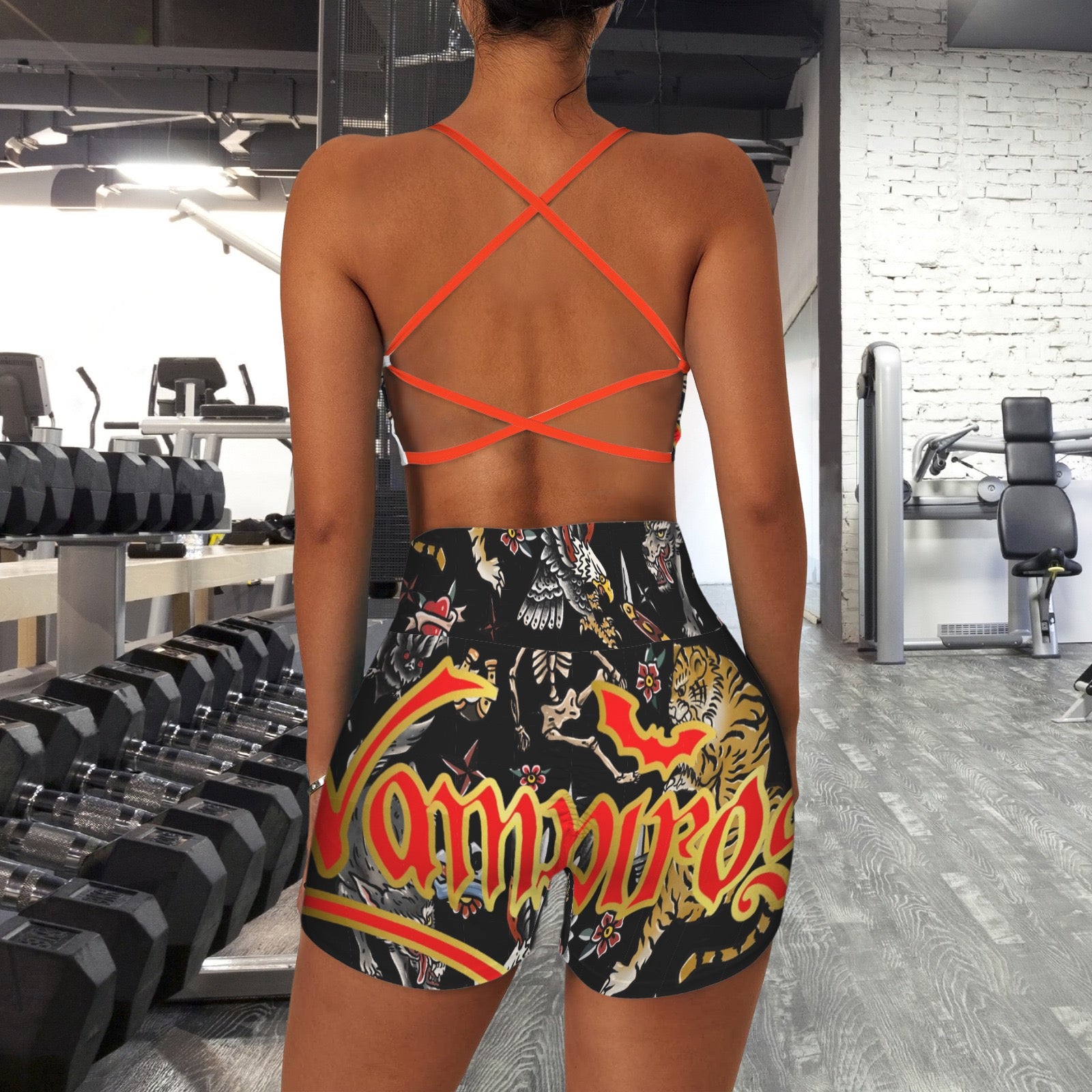 Strappy Back Sports Bra & High Waist Shorts Sports Set