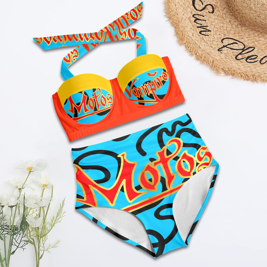 All-Over Print Women's High-Waisted Halter Bikini Set