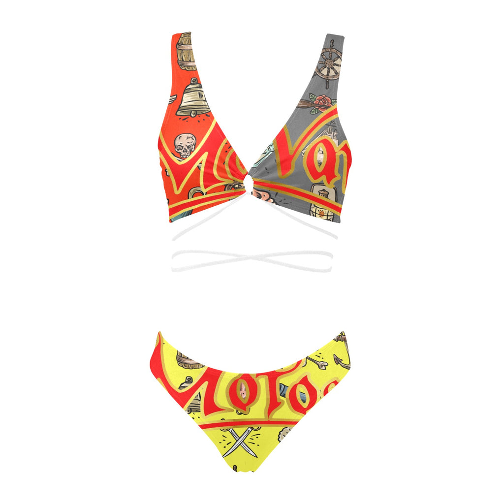 All-Over Print Women Cross String Bikini Set