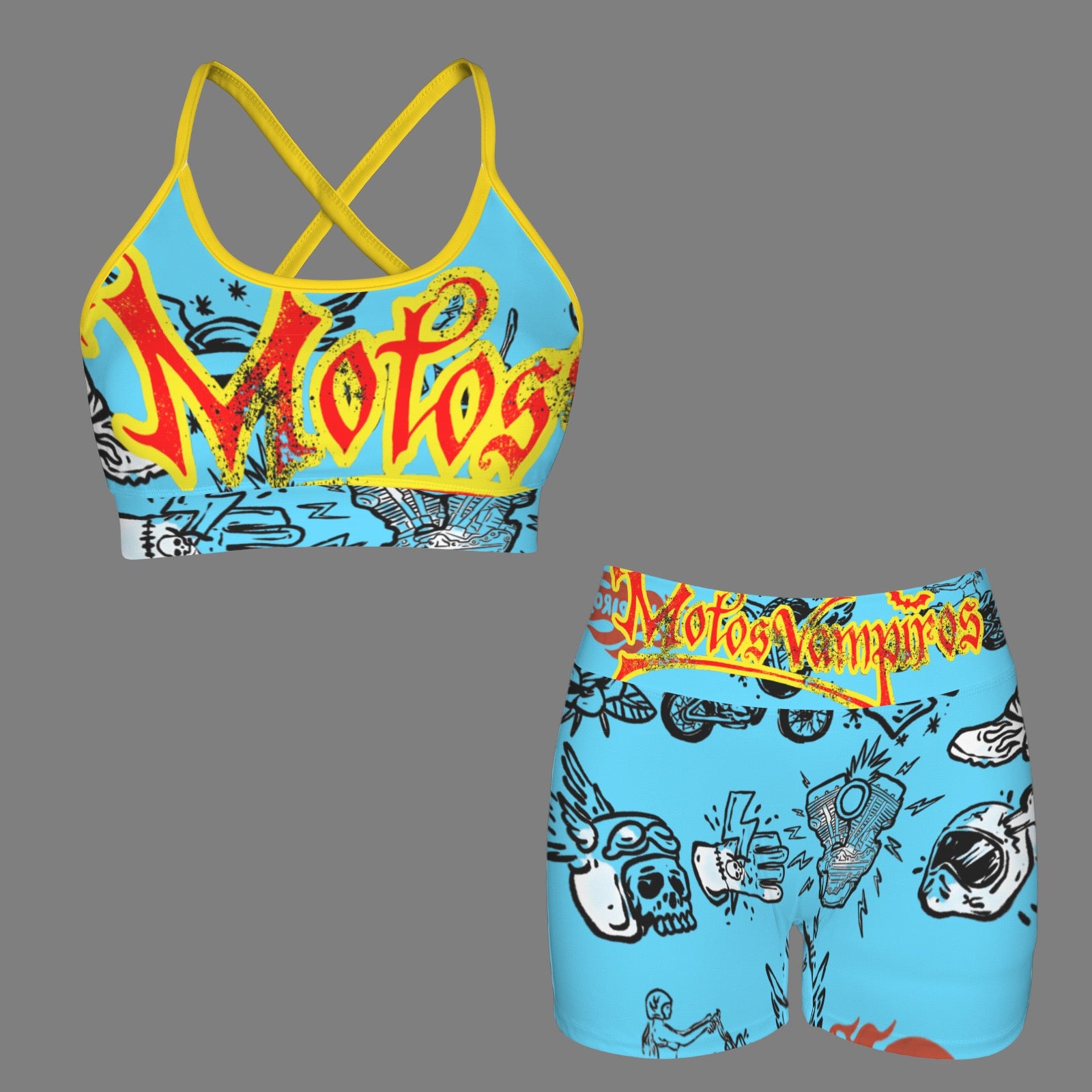 Custom Personalized Strappy Back Sports Bra & High Waist Shorts Sports Set