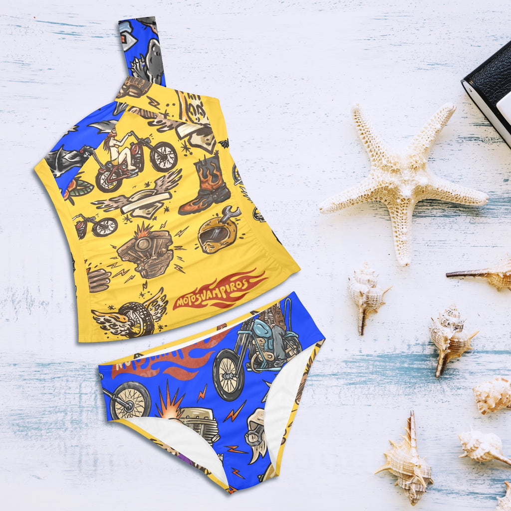 All-Over Print Women's One-Shoulder Bikini Set