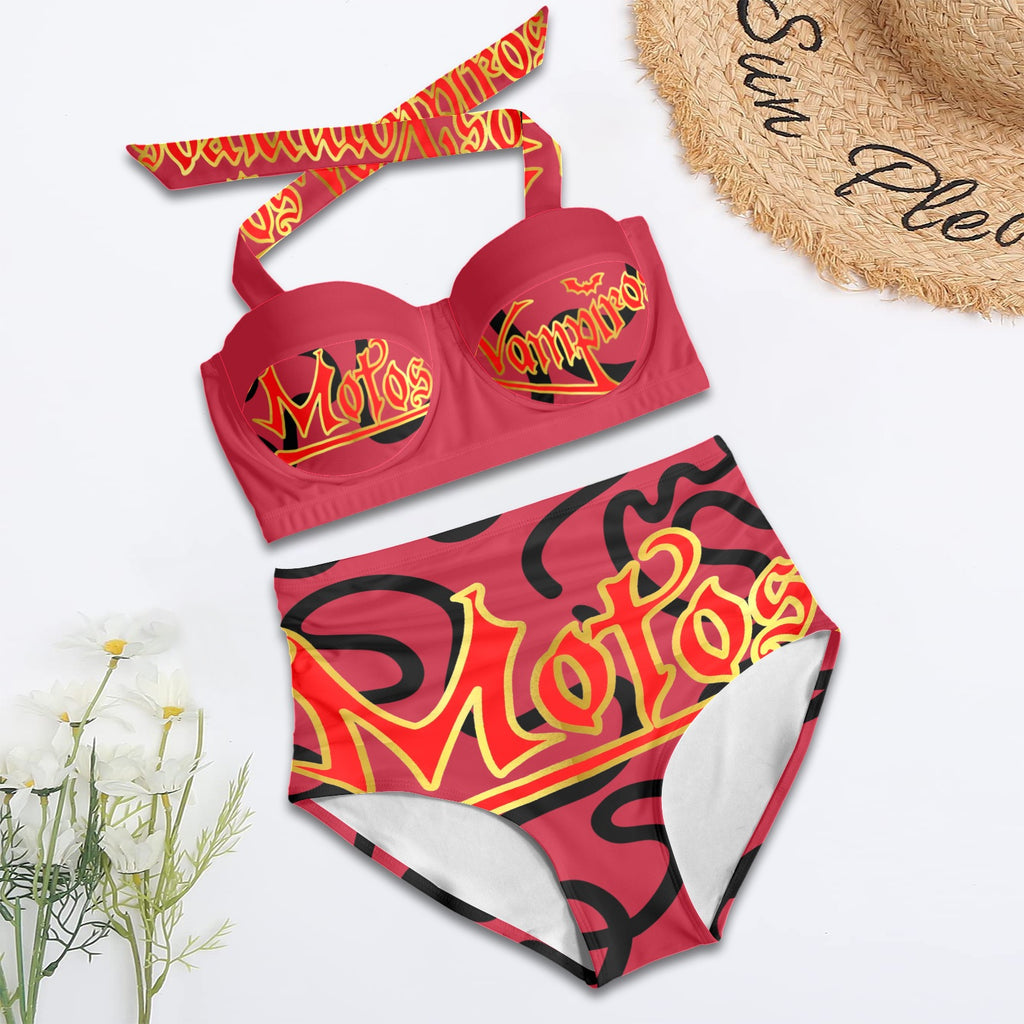 All-Over Print Women's High-Waisted Halter Bikini Set