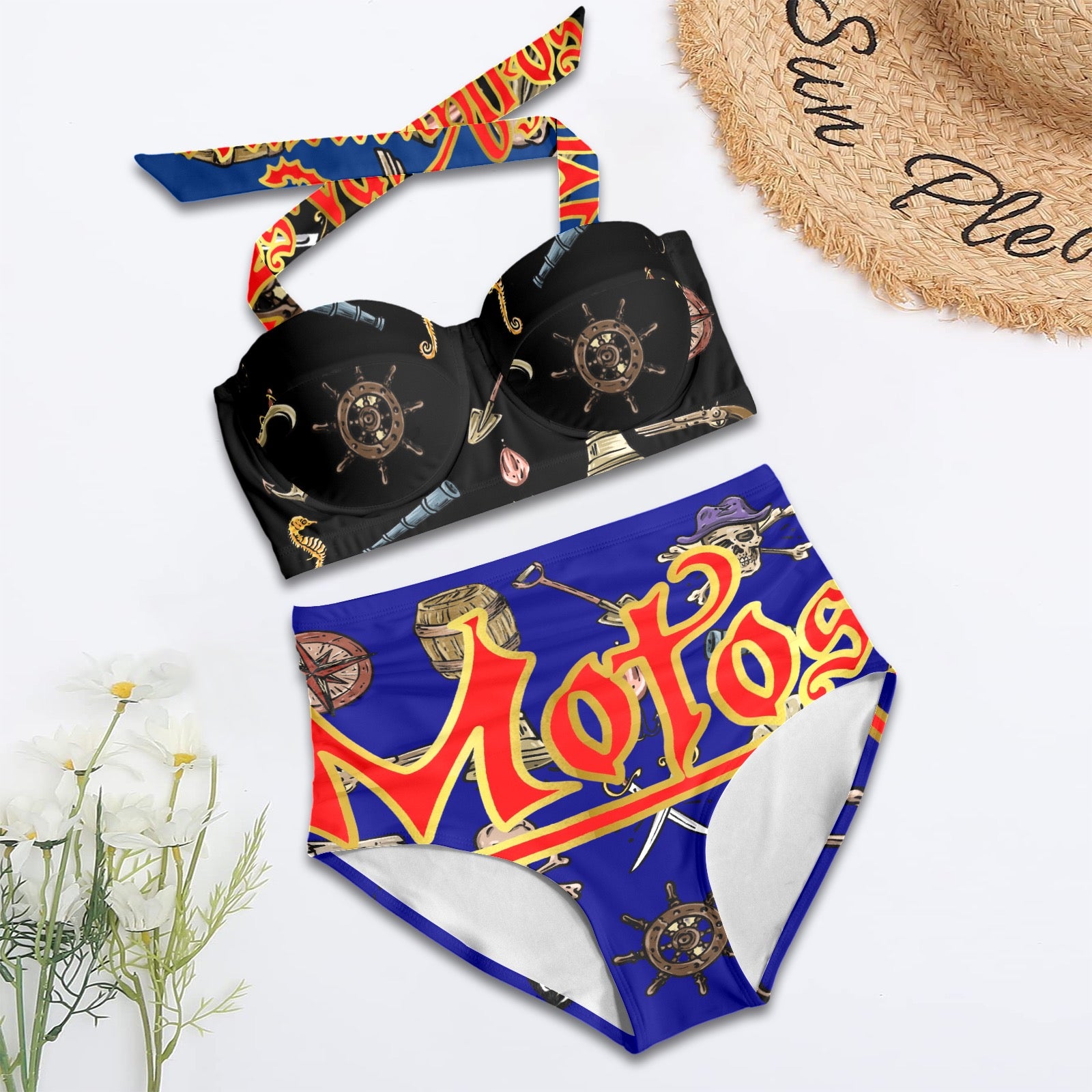 All-Over Print Women's High-Waisted Halter Bikini Set