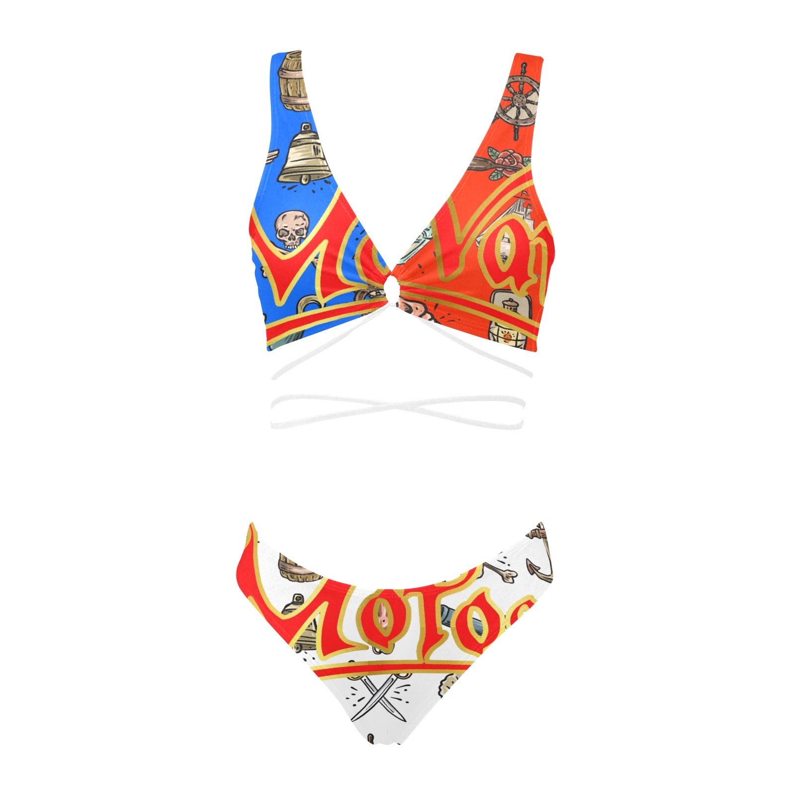 All-Over Print Women Cross String Bikini Set