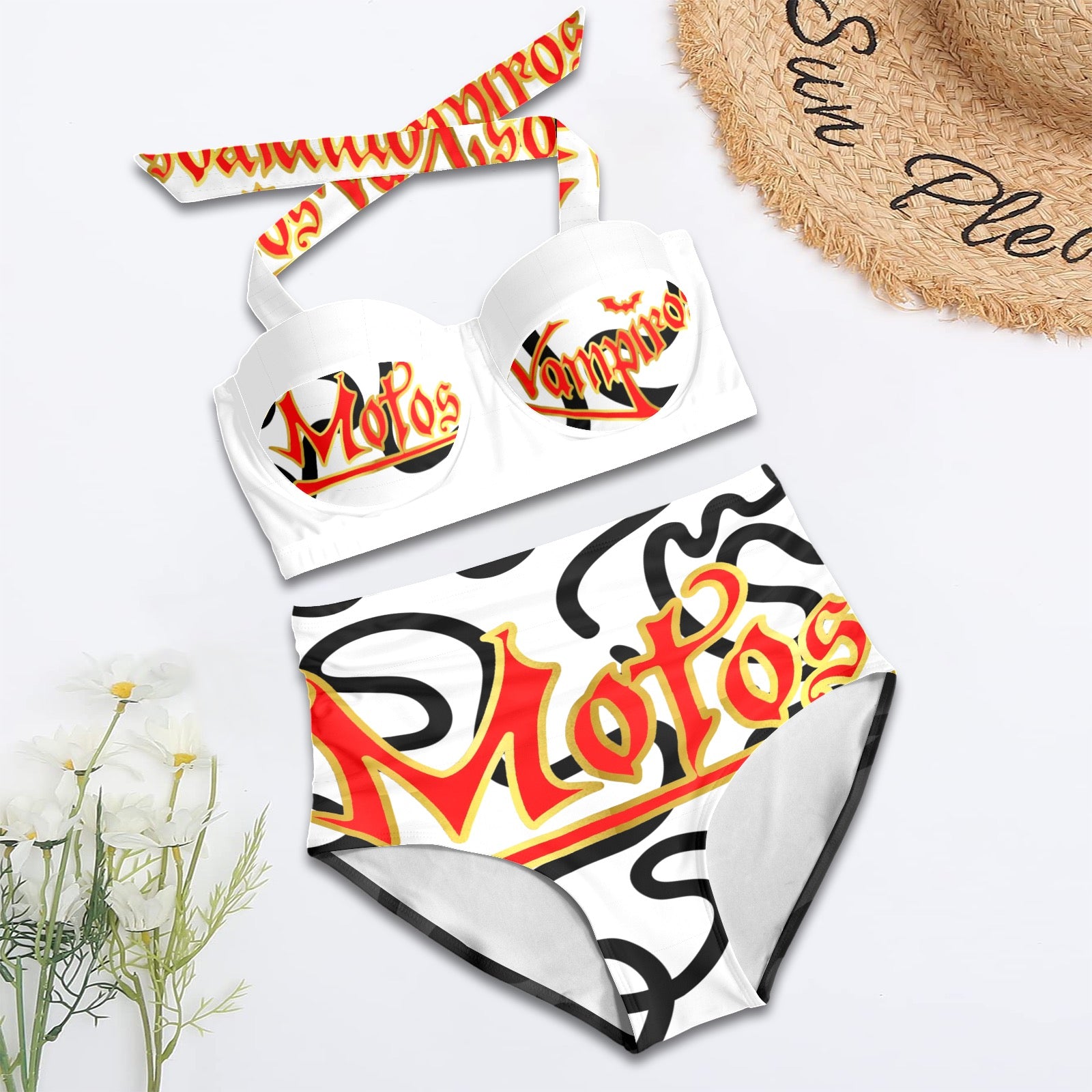 All-Over Print Women's High-Waisted Halter Bikini Set