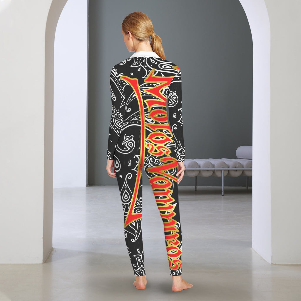 All-Over Print Women's Long Sleeve Skinny Fit Jumpsuit