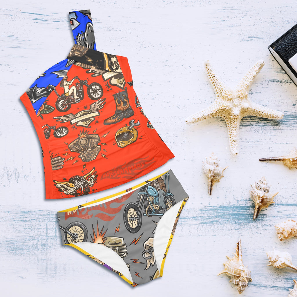 All-Over Print Women's One-Shoulder Bikini Set