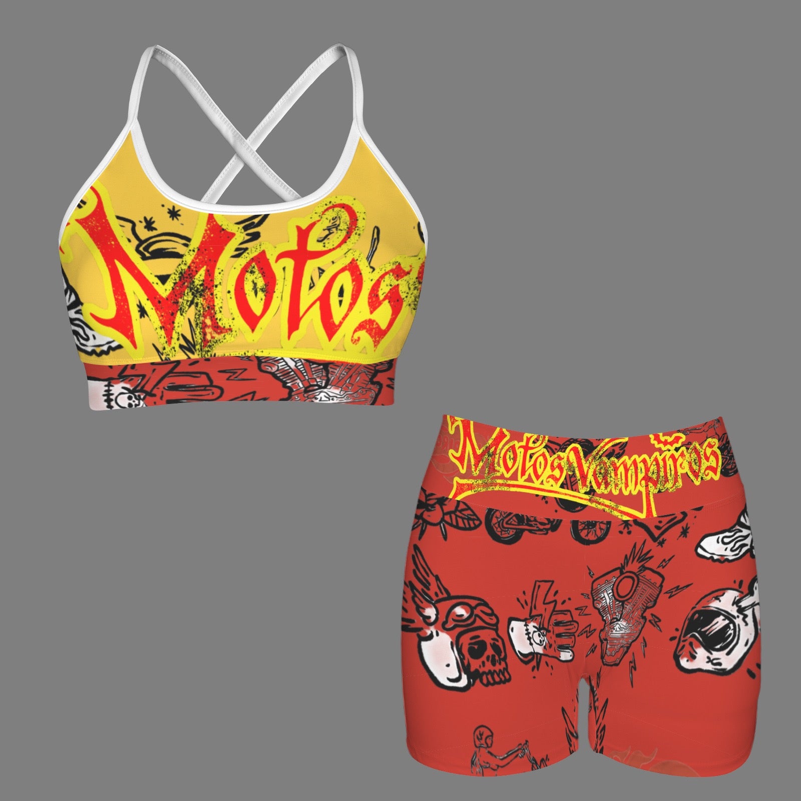 Custom Personalized Strappy Back Sports Bra & High Waist Shorts Sports Set