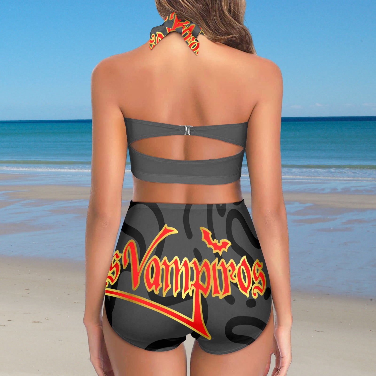 All-Over Print Women's High-Waisted Halter Bikini Set