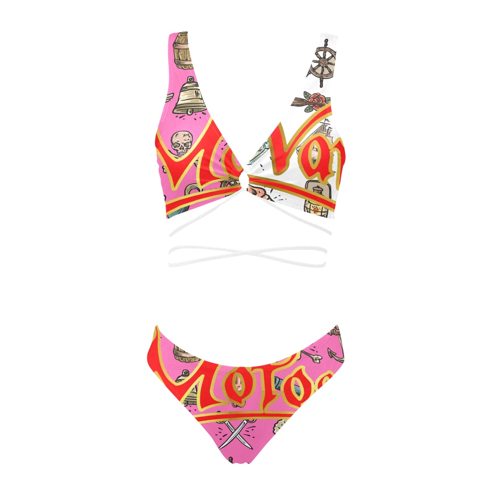 All-Over Print Women Cross String Bikini Set