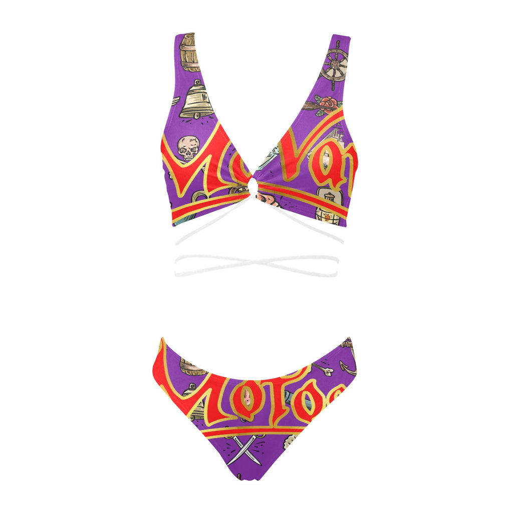 All-Over Print Women Cross String Bikini Set