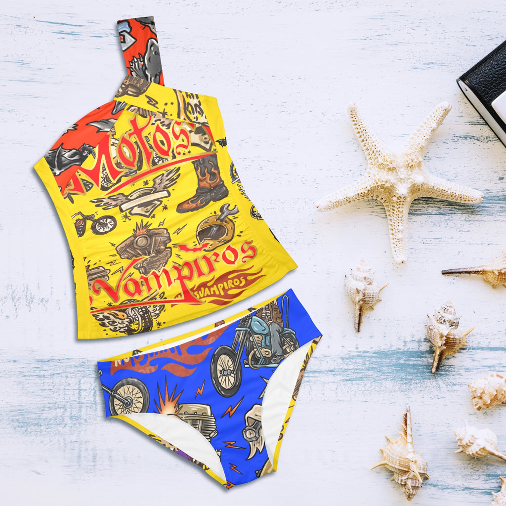 All-Over Print Women's One-Shoulder Bikini Set