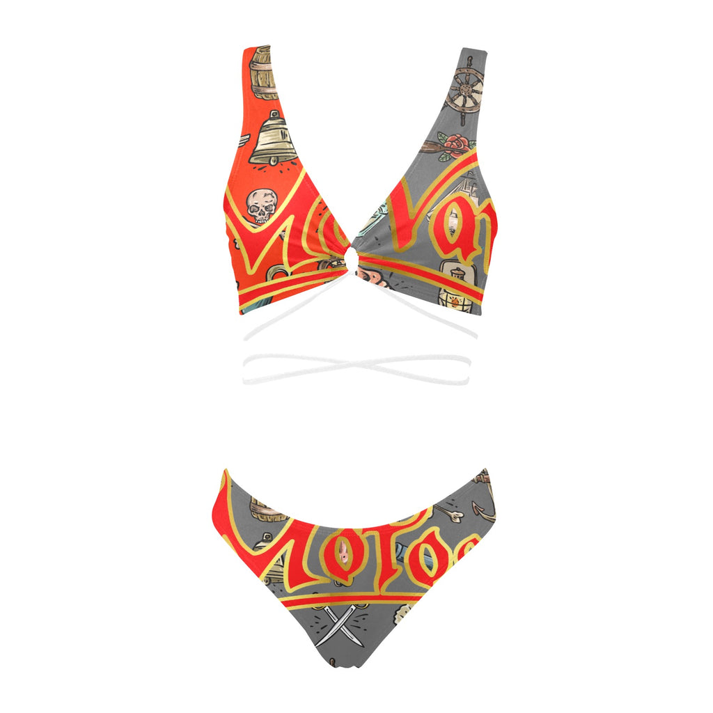 All-Over Print Women Cross String Bikini Set