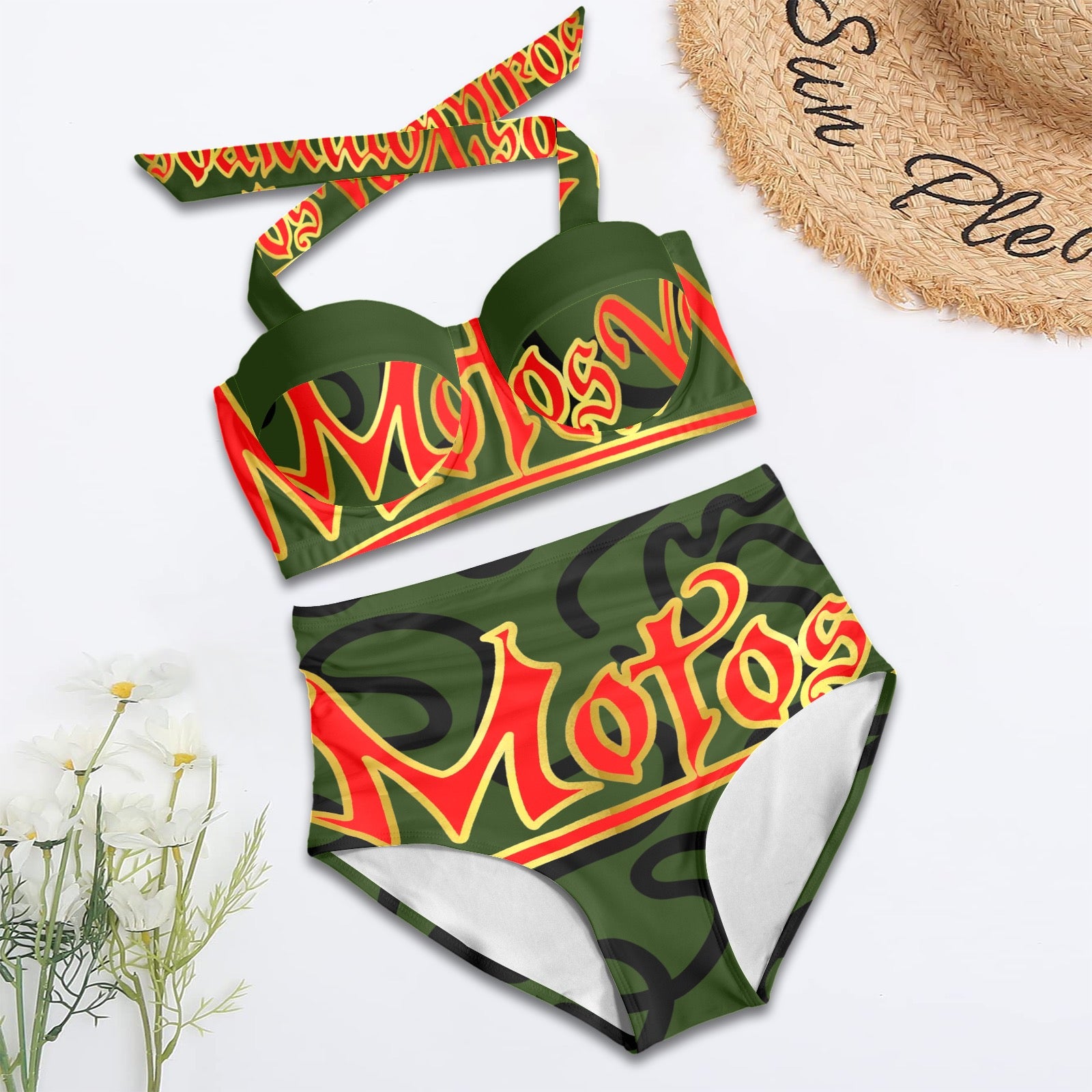 All-Over Print Women's High-Waisted Halter Bikini Set