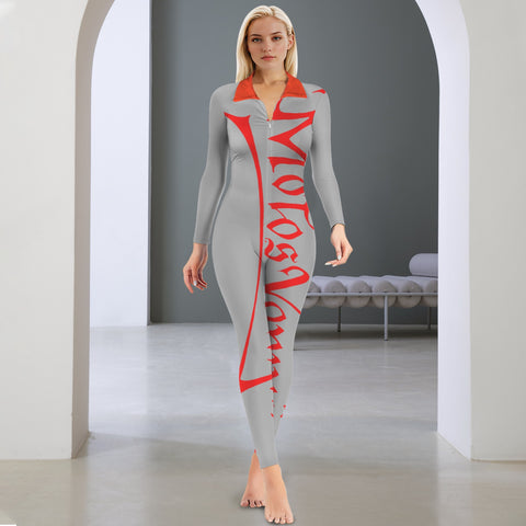 All-Over Print Women's Long Sleeve Skinny Fit Jumpsuit
