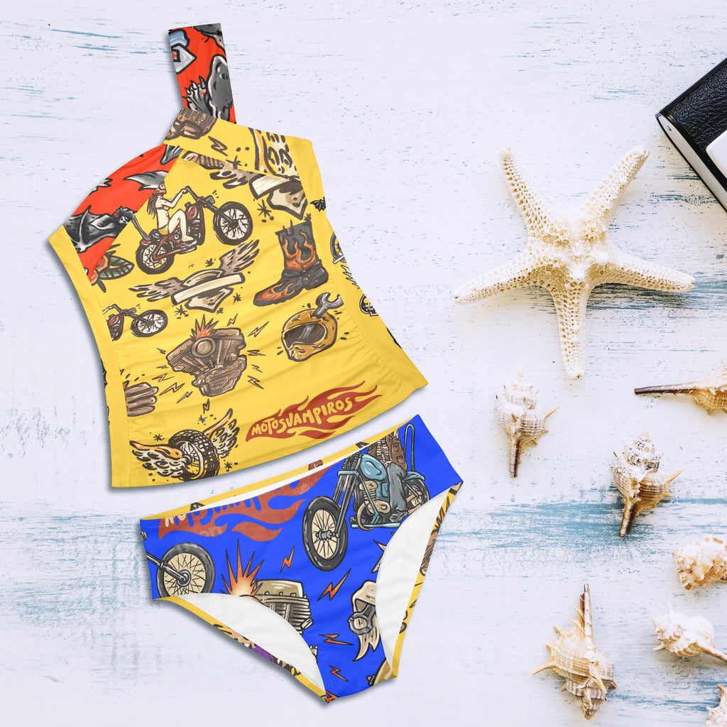 All-Over Print Women's One-Shoulder Bikini Set