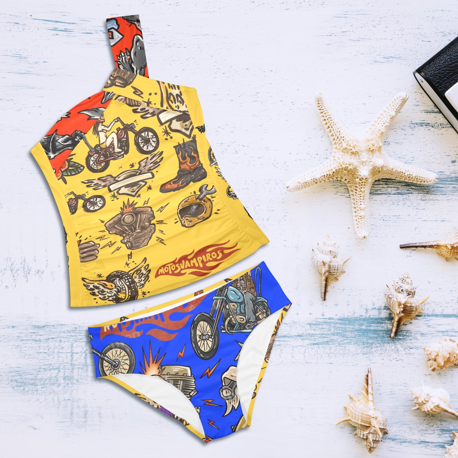 All-Over Print Women's One-Shoulder Bikini Set