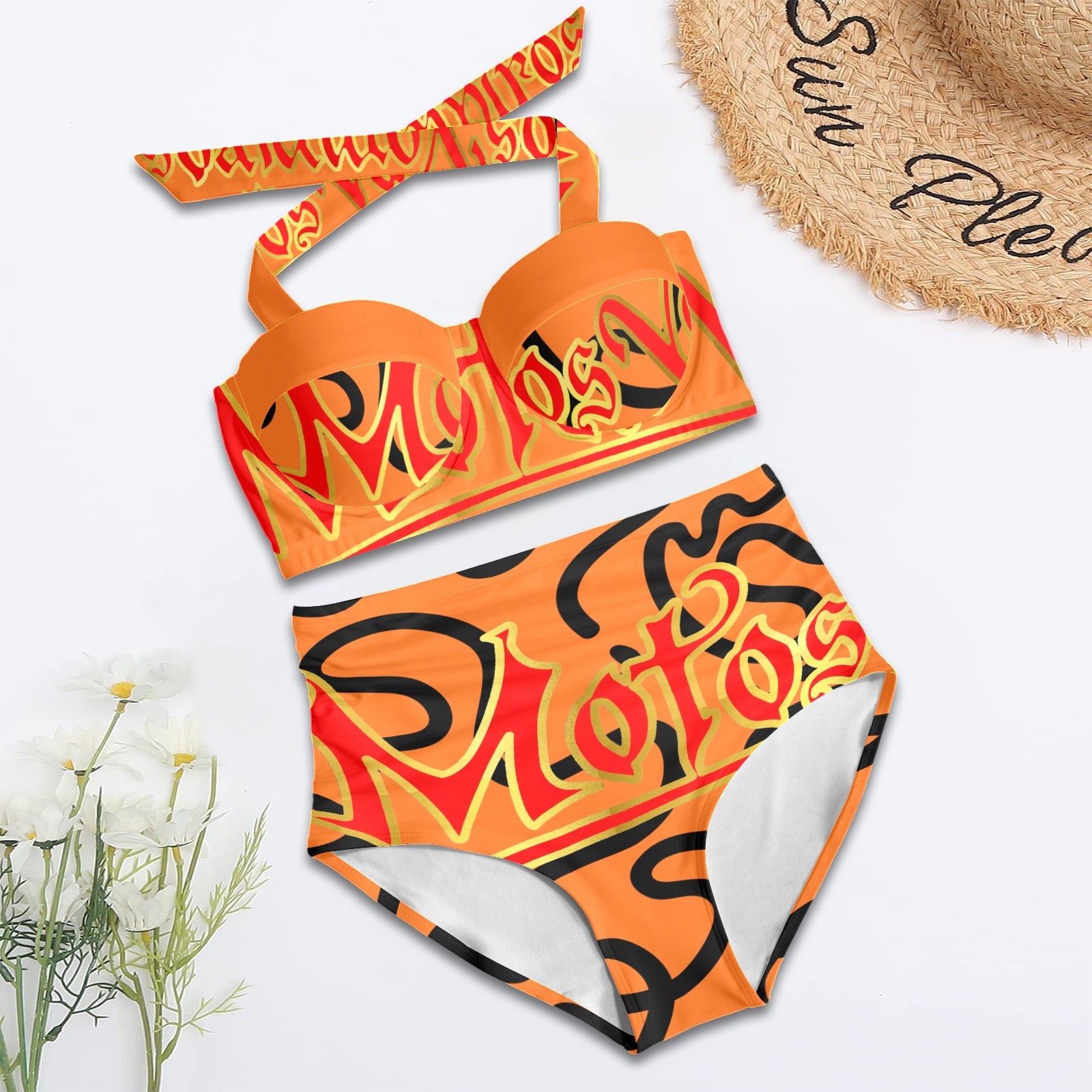 All-Over Print Women's High-Waisted Halter Bikini Set