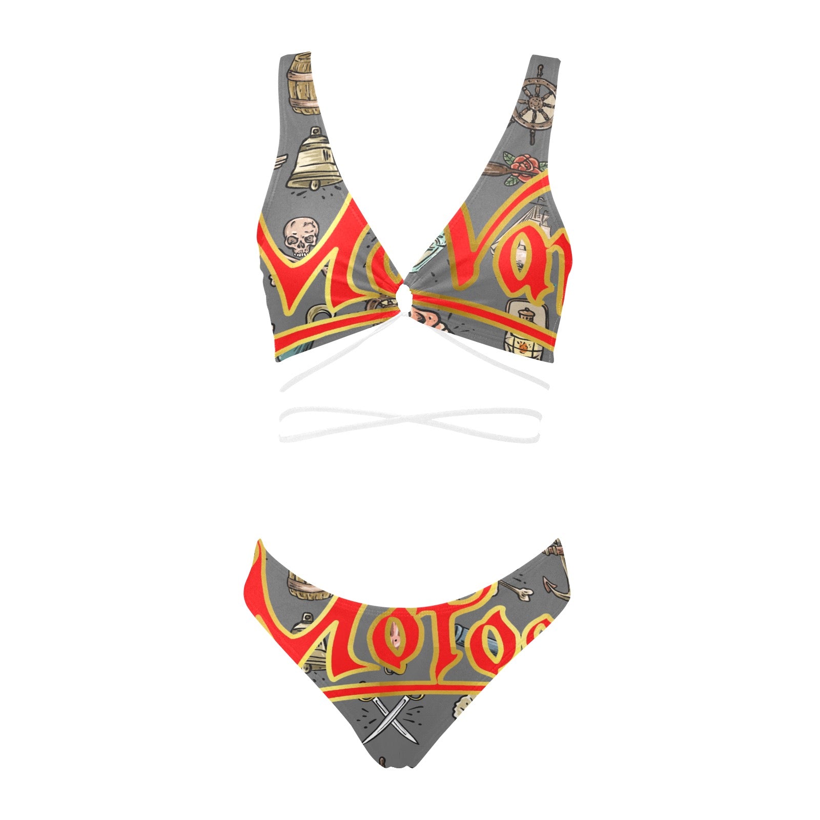 All-Over Print Women Cross String Bikini Set