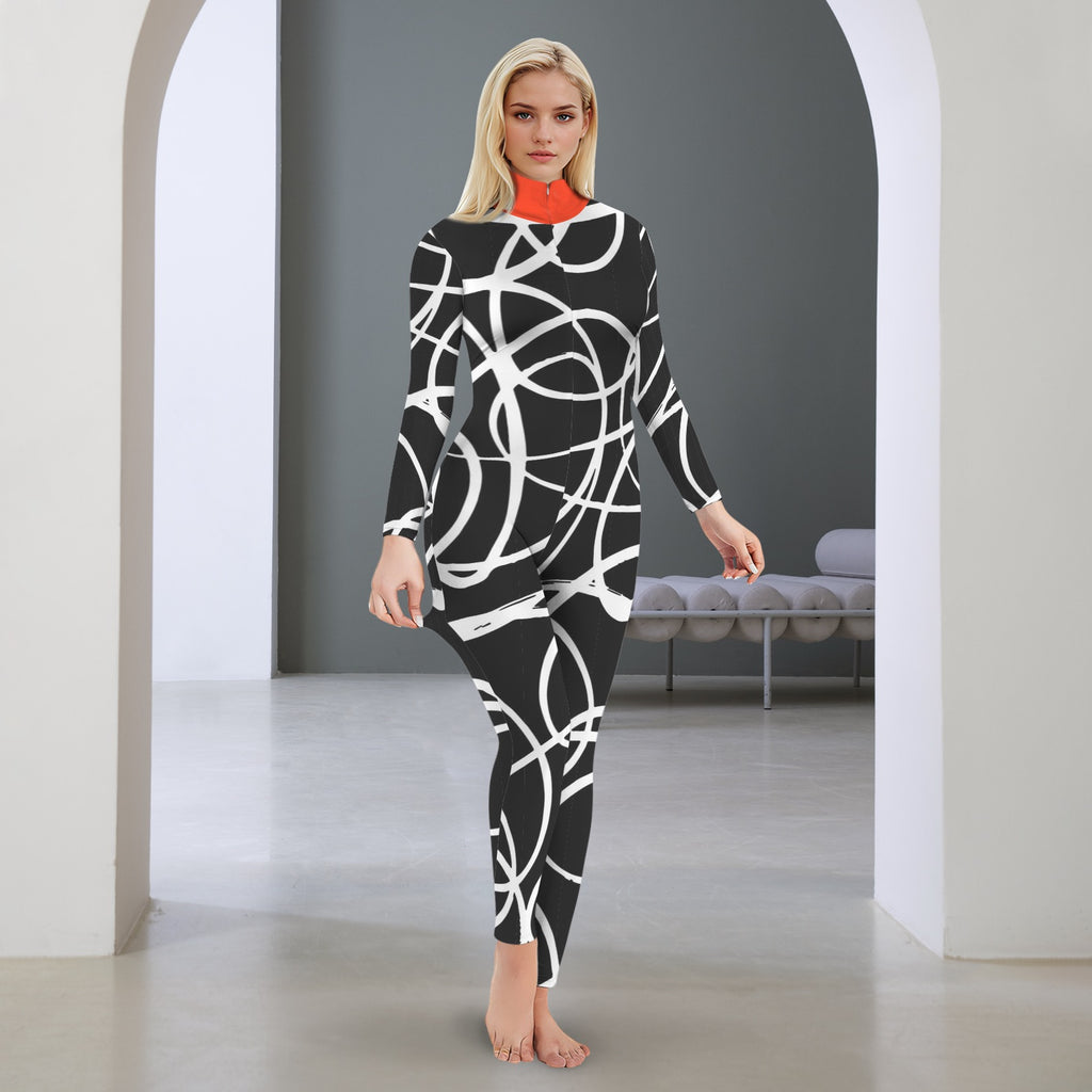 All-Over Print Women's Long Sleeve Skinny Fit Jumpsuit