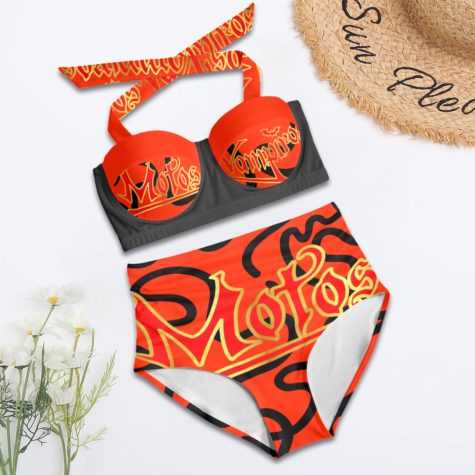 All-Over Print Women's High-Waisted Halter Bikini Set