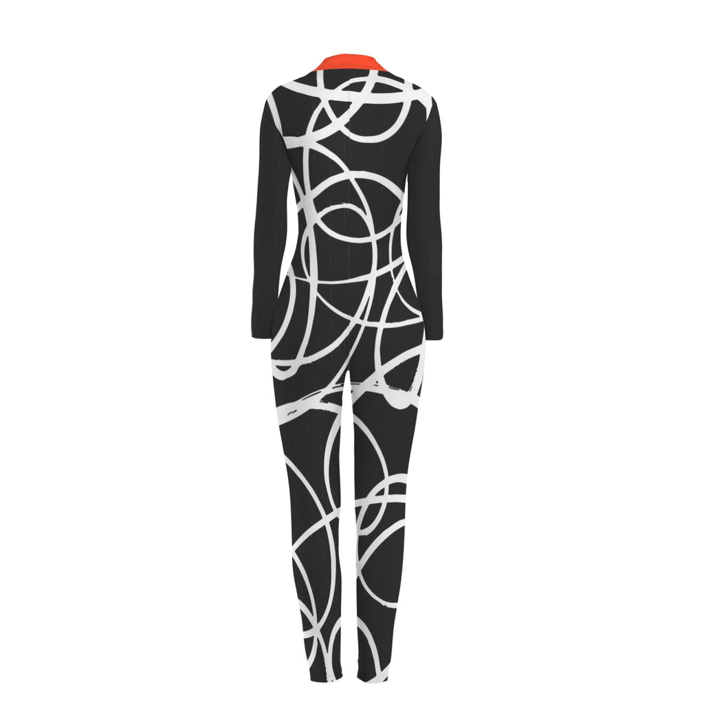 All-Over Print Women's Long Sleeve Skinny Fit Jumpsuit