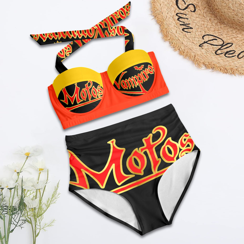 All-Over Print Women's High-Waisted Halter Bikini Set