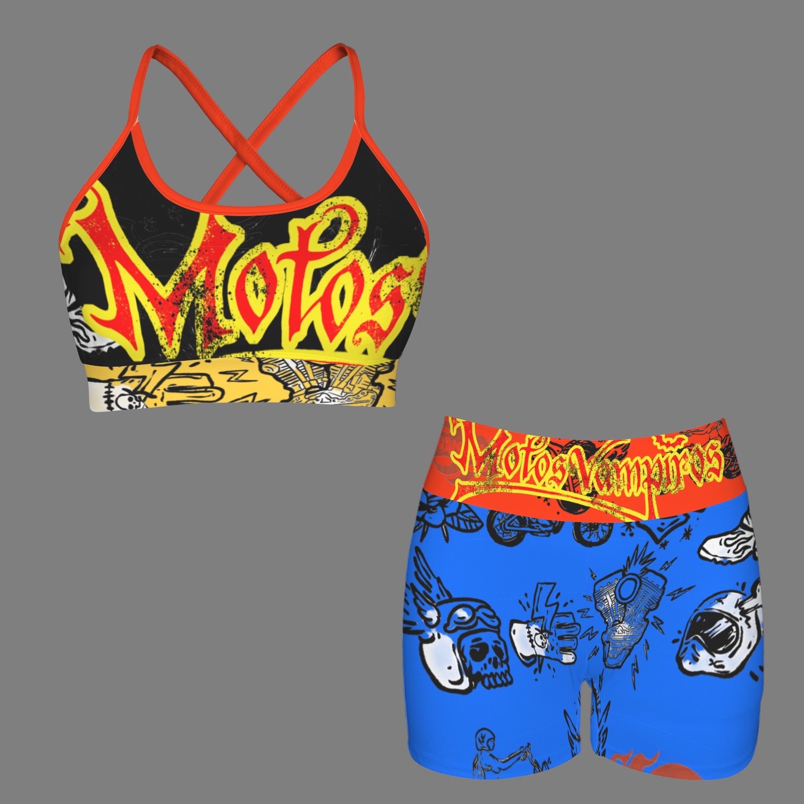 Custom Personalized Strappy Back Sports Bra & High Waist Shorts Sports Set