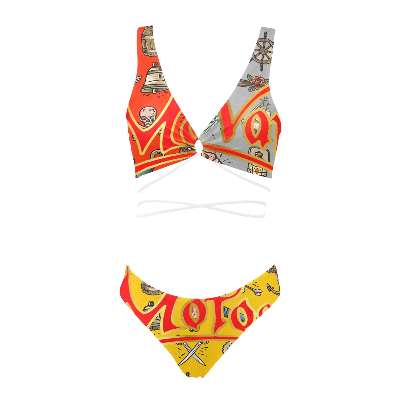 All-Over Print Women Cross String Bikini Set