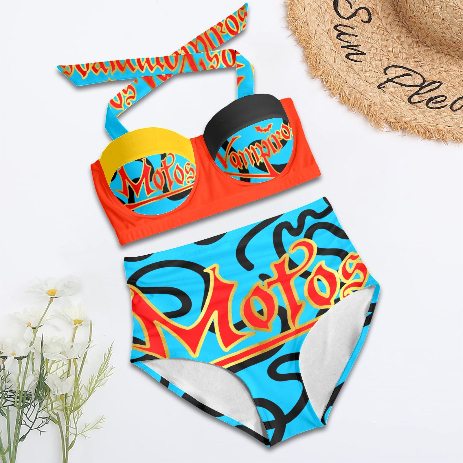 All-Over Print Women's High-Waisted Halter Bikini Set