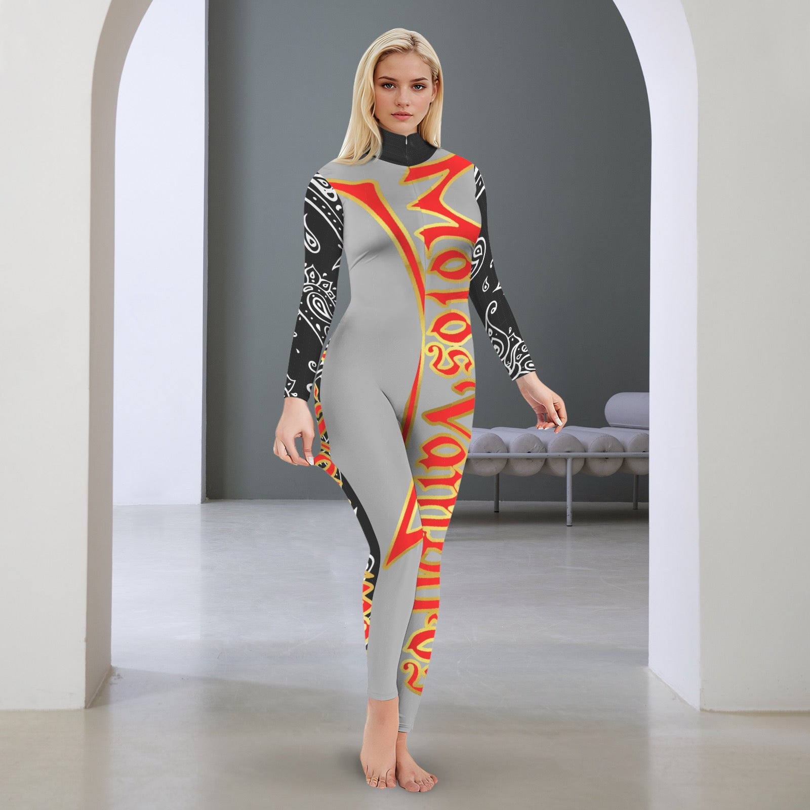 All-Over Print Women's Long Sleeve Skinny Fit Jumpsuit