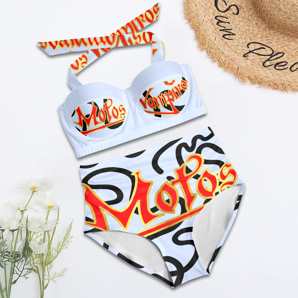 All-Over Print Women's High-Waisted Halter Bikini Set