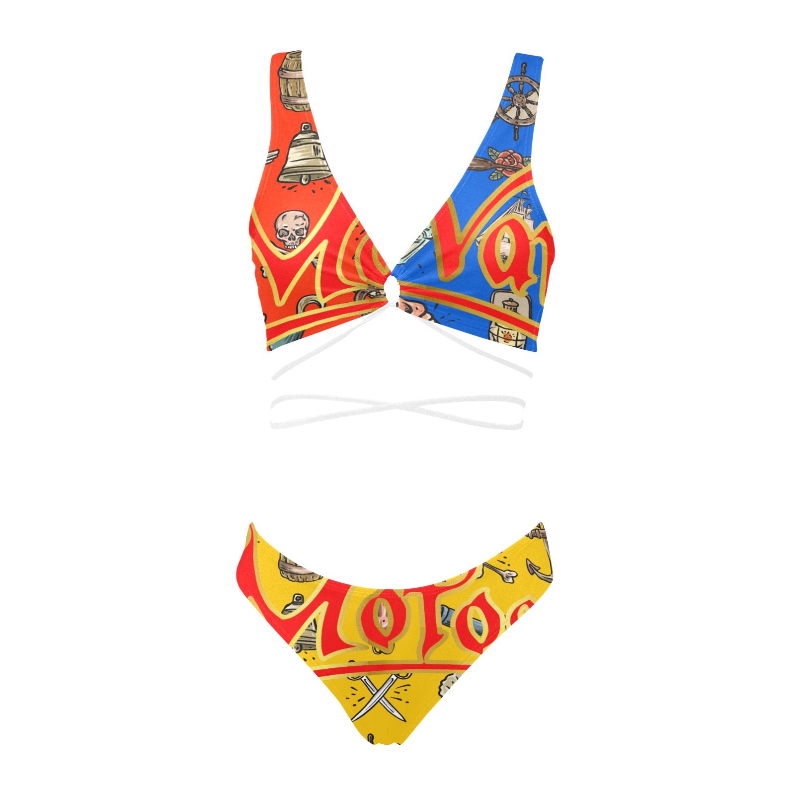 All-Over Print Women Cross String Bikini Set