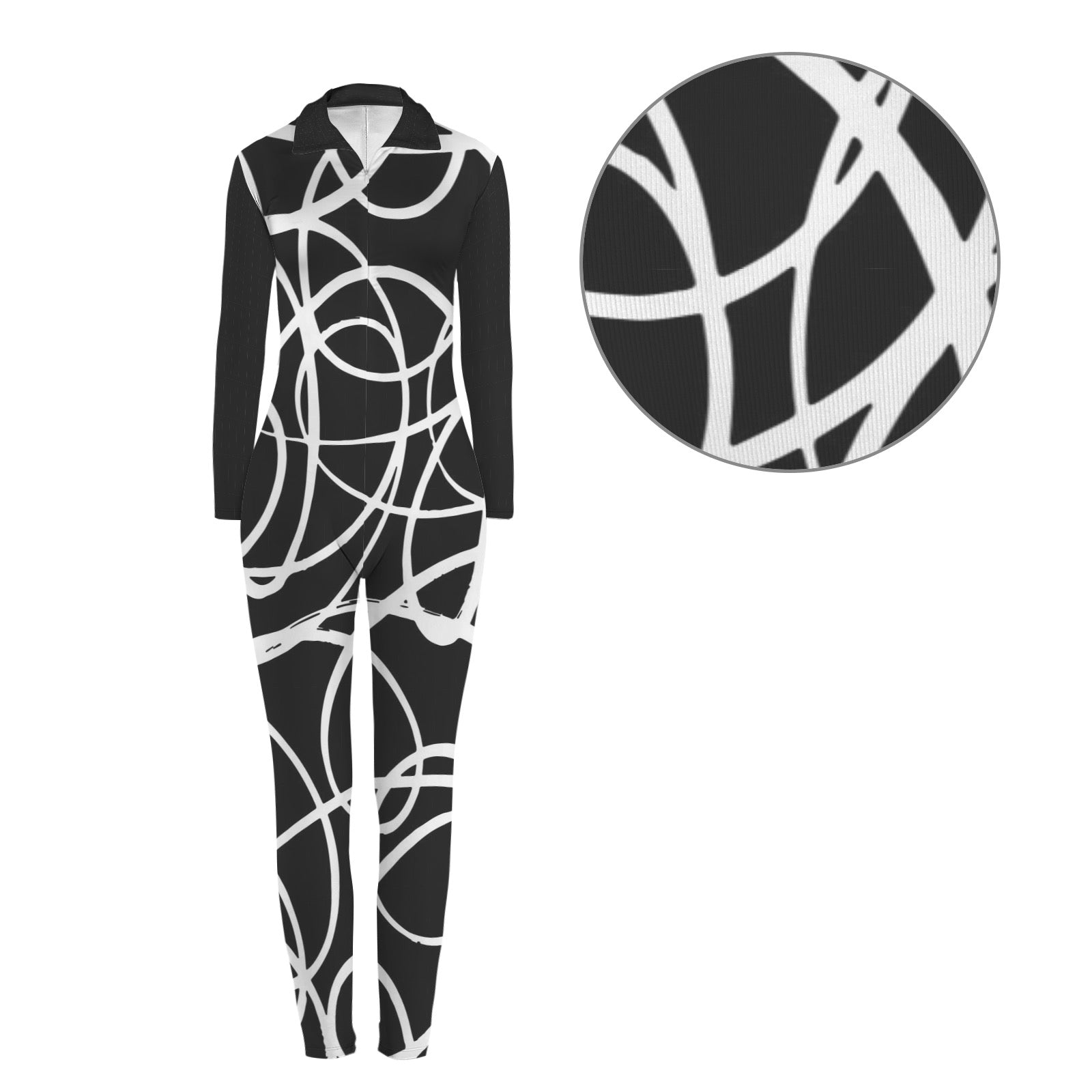 All-Over Print Women's Long Sleeve Skinny Fit Jumpsuit