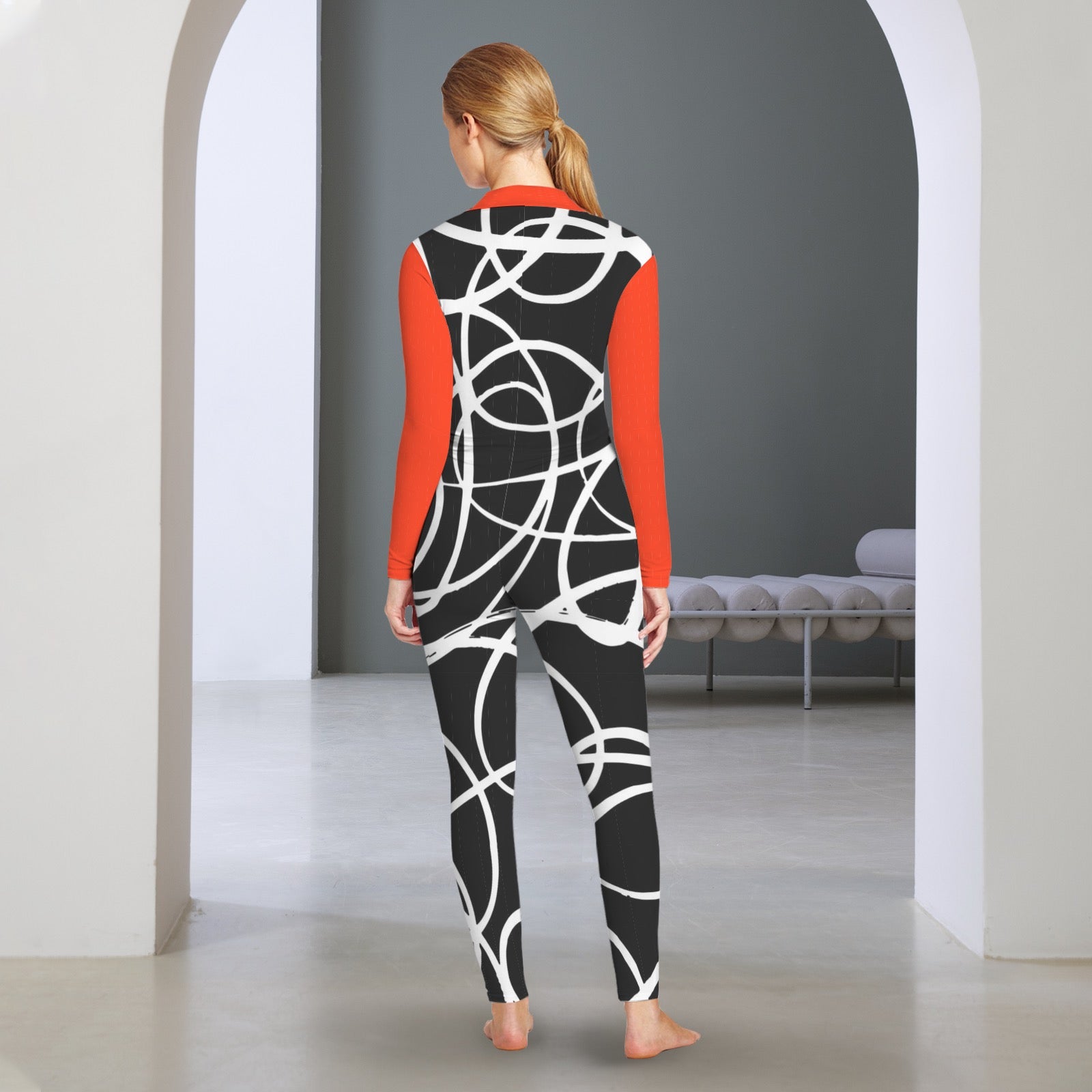 All-Over Print Women's Long Sleeve Skinny Fit Jumpsuit